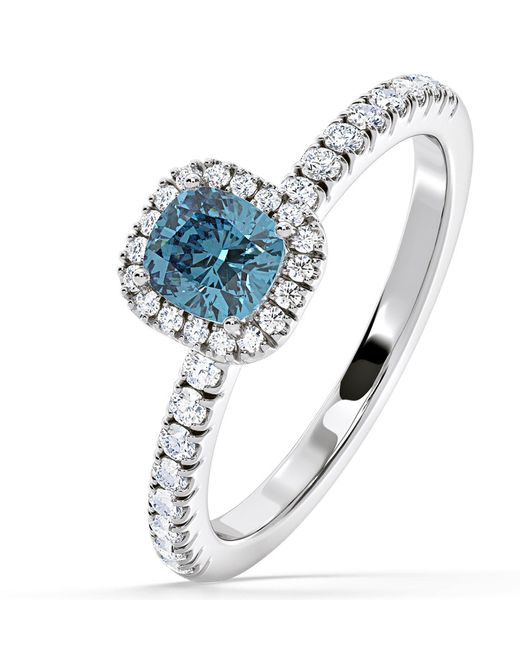 The Diamond Store Blue Beatrice Lab Diamond 1.00Ct Cushion Halo Ring