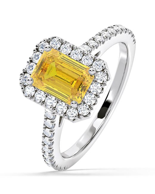 The Diamond Store Metallic Annabelle Lab Diamond 1.65Ct Emerald Cut Halo Ring