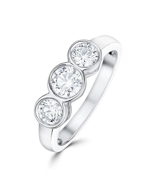 The Diamond Store White Certified 1.05Ct 18K Brilliant Diamond Rubover Trilogy Ring