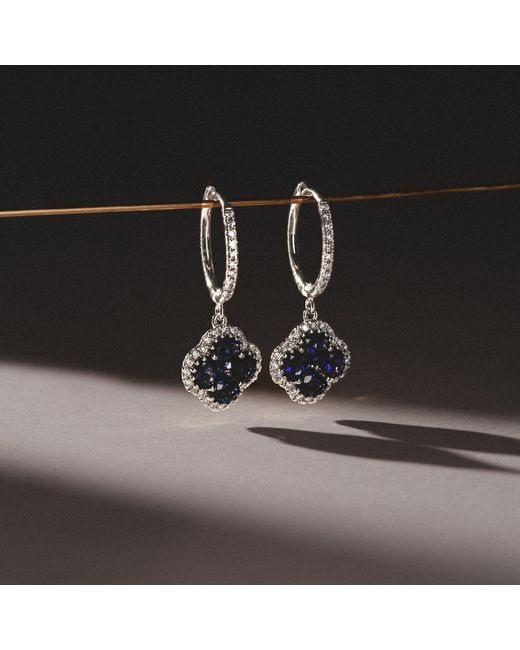 The Diamond Store Blue Alegria 2.00Ct Lab Sapphire Halo Earrings