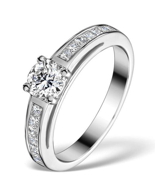The Diamond Store Metallic Sidestone Engagement Ring Eleri 0.90Ct Si1 Princess Diamonds 18Kw
