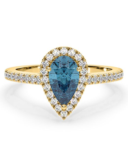The Diamond Store Blue Diana Lab Diamond Pear Halo Ring 1.60Ct