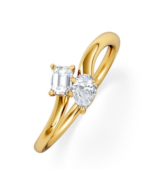 The Diamond Store Metallic Toi Et Moi Emerald And Pear Cut Lab Diamond Ring 0.30Ct F/Vs