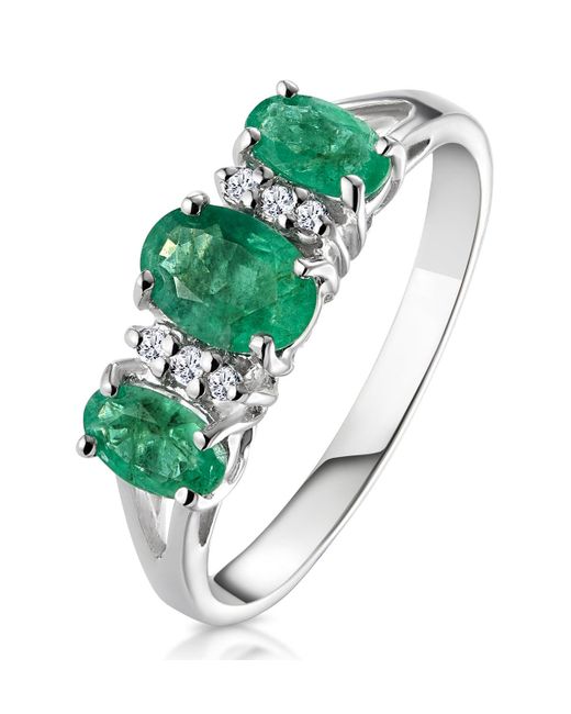 The Diamond Store Green Emerald 1.06Ct And Diamond 9K Ring