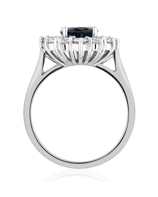 The Diamond Store Blue Sapphire 2.3Ct And Diamond 1Ct Cluster Ring