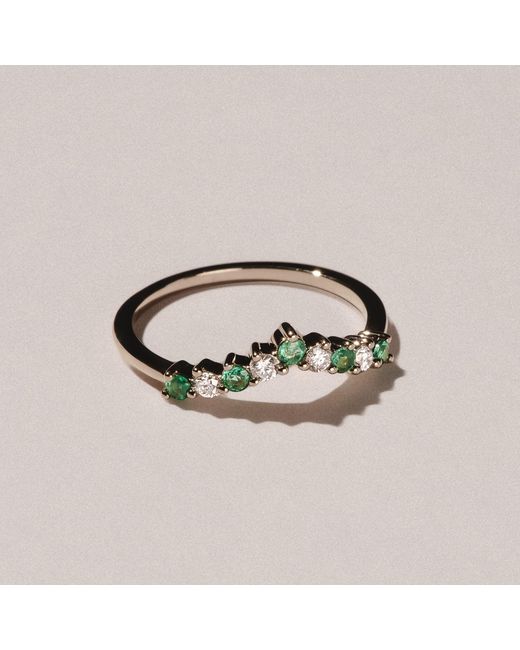 The Diamond Store Green Starlit Emerald And Lab Diamond Wishbone Ring