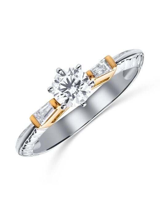 The Diamond Store Blue 18K Ring Two Tone Lab Diamond Set Pattern Shank (0.47Ct)