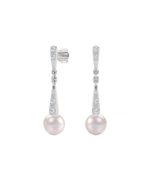 The Diamond Store White Eden 6.5Mm Round Pearl And Lab Diamond Drop Earrings