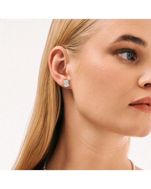 The Diamond Store Metallic Bezel Set 3.00Ct Emerald Cut Lab Diamond Stud Earrings