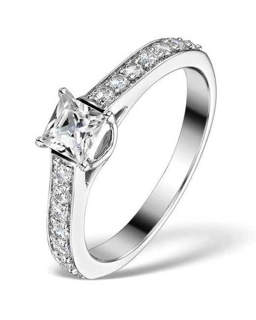 The Diamond Store Metallic Sidestone Engagement Ring Seraphina 0.95Ct Vs2 Princess Diamond 18Kw