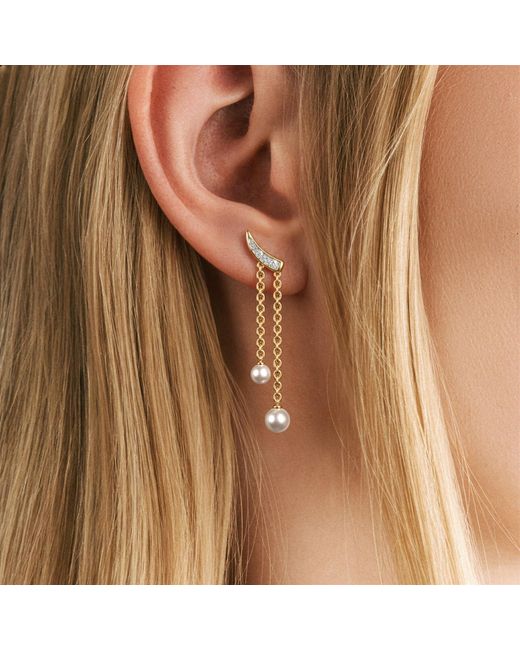 The Diamond Store Metallic Eden 4Mm And 5Mm Round Pearls And Lab Diamond Drop Earrings