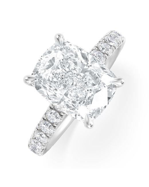 The Diamond Store White Amora 3.00Ct Elongated Cushion Cut Lab Diamond Hidden Halo Engagement Ring With Side Stones