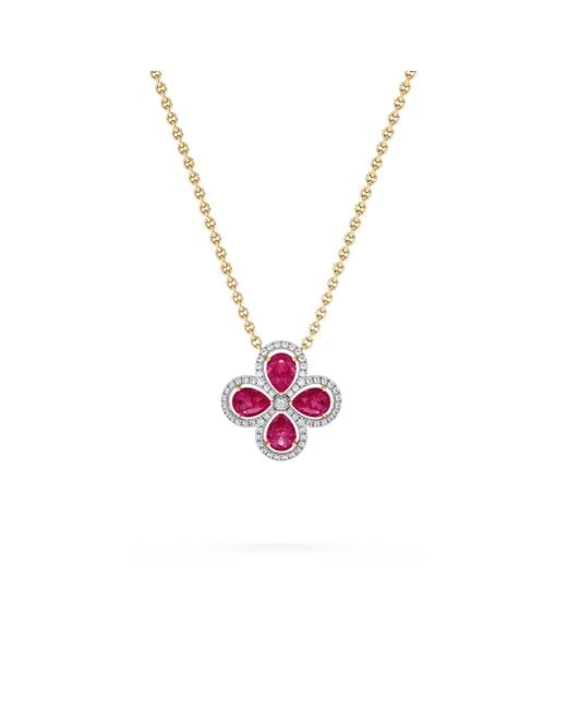 The Diamond Store Pink Bloom 3.30Ct Lab Ruby And Lab Diamond Necklace