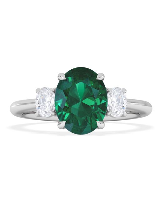 The Diamond Store Green Solene 2.00Ct Oval Cut Lab Emerald And Lab Diamond 3 Stone Engagement Ring
