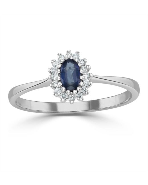 The Diamond Store Blue Sapphire 5 X 3Mm And Diamond 9K Ring A4432
