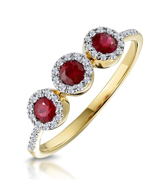 The Diamond Store Metallic Ruby And Lab Diamond Halo Trilogy Ring 9K