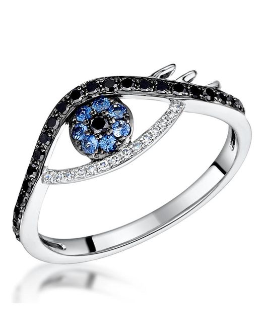 The Diamond Store Metallic Diamond Sapphire Evil Eye Hamsa Stellato Ring