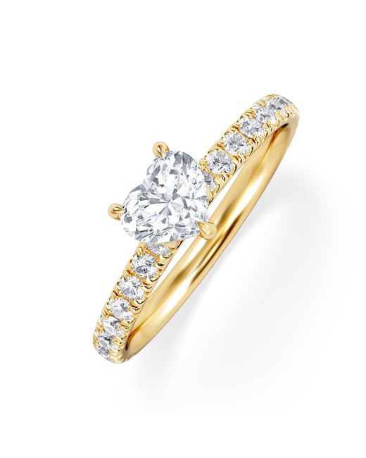 The Diamond Store Metallic Amora Heart 0.97Ct Hidden Halo Diamond Engagement Ring With Side Stones Set