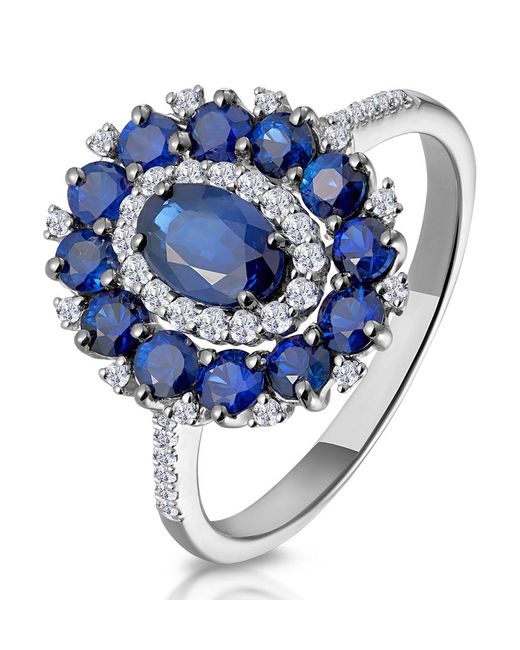 The Diamond Store Blue 1.55Ct Sapphire Asteria Diamond Halo Ring