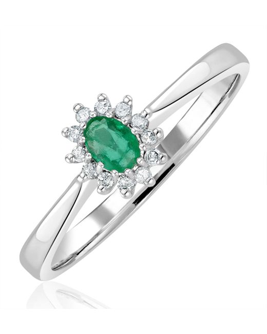 The Diamond Store Metallic Emerald 4 X 3Mm And Diamond 9K Ring