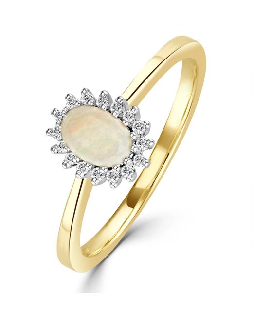 The Diamond Store Metallic Opal 6 X 4Mm And Diamond 9K Ring