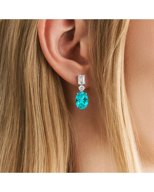 The Diamond Store Blue 10.00Ct Oval Cut Lab Paraíba Yag Drop Earrings