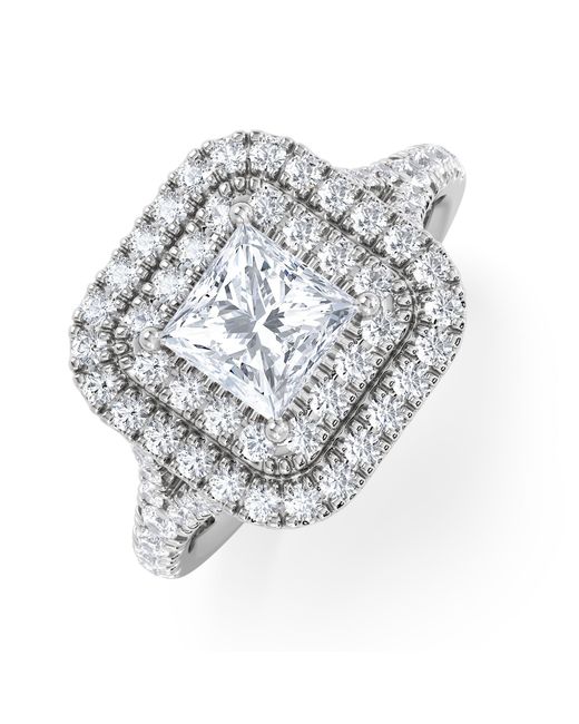 The Diamond Store White Cleopatra Lab Diamond Halo Engagement Ring 18K 1.85Ct F/Vs1