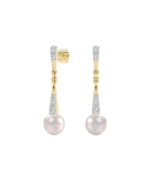 The Diamond Store Metallic Eden 6.5Mm Round Pearl And Lab Diamond Drop Earrings