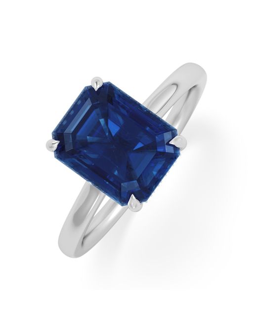 The Diamond Store Blue Amora Gem 2.50Ct Emerald Cut Lab Sapphire Hidden Halo Engagement Ring