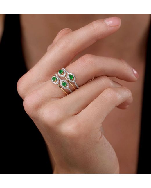 The Diamond Store Metallic Emerald And Diamond Halo Statement Ring 18K