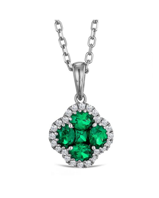 The Diamond Store Green Alegria 0.75Ct Lab Emerald Halo Pendant Necklace