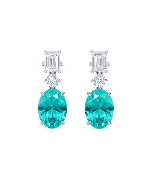 The Diamond Store Blue 10.00Ct Oval Cut Lab Paraíba Yag Drop Earrings