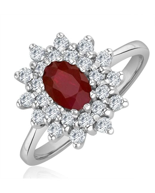 The Diamond Store White Ruby 6 X 4Mm And Diamond 9K Ring A4444