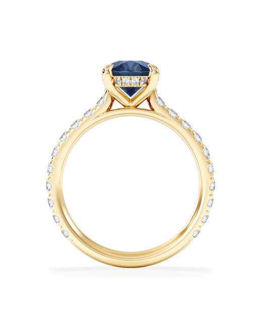 The Diamond Store Blue Amora Gem 2.00Ct Oval Cut Lab Sapphire Hidden Halo Engagement Ring With Side Stones