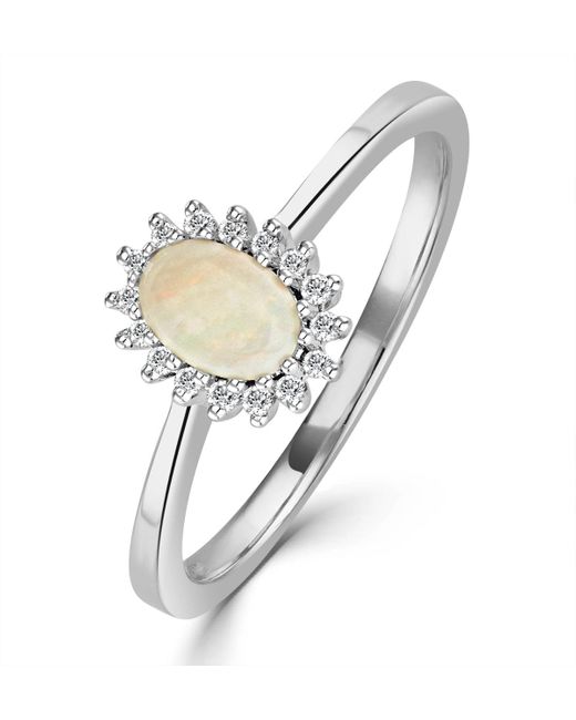 The Diamond Store Metallic Opal 6 X 4Mm And Diamond 9K Ring