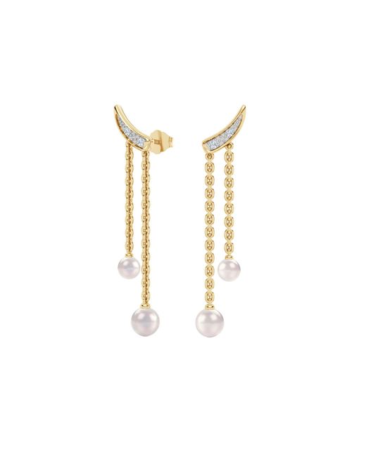 The Diamond Store Metallic Eden 4Mm And 5Mm Round Pearls And Lab Diamond Drop Earrings