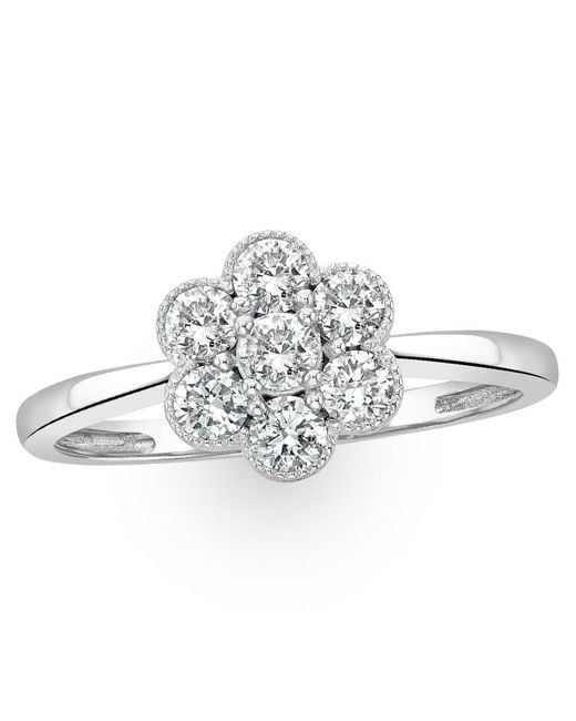 The Diamond Store White Lab Diamond Flower Ring 0.50Ct H/Si