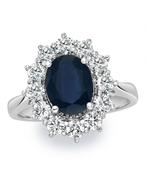 The Diamond Store Blue Sapphire 2.3Ct And Diamond 1Ct Cluster Ring
