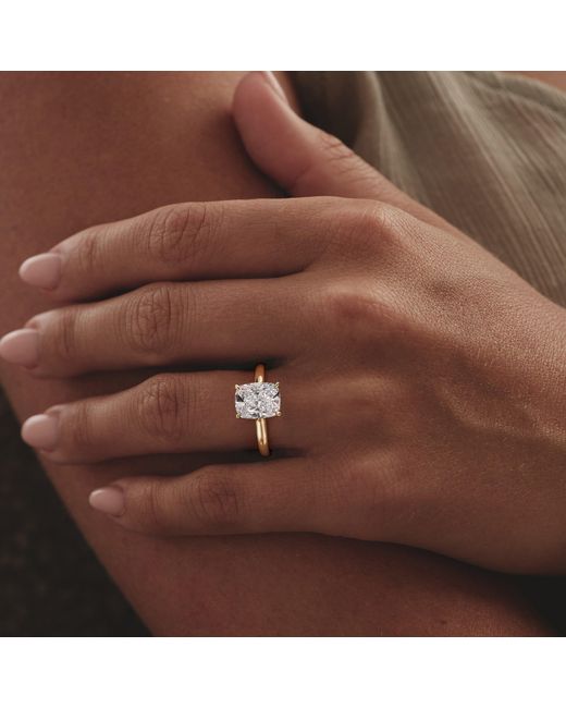 The Diamond Store Blue Amora 3.00Ct Elongated Cushion Cut Lab Diamond Hidden Halo Solitaire Engagement Ring