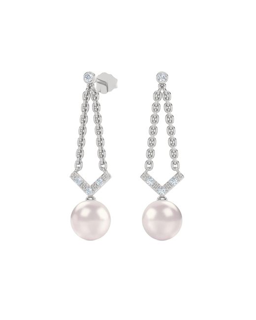 The Diamond Store White Eden 7.5Mm Round Pearl And Lab Diamond Drop Earrings