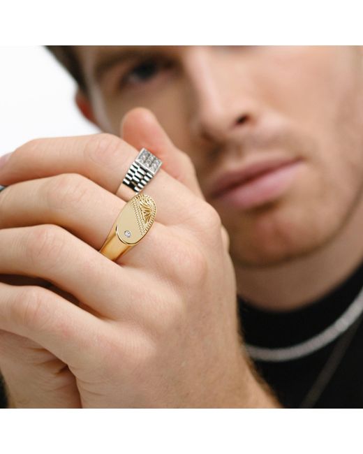 The Diamond Store Metallic Crest 0.03Ct Lab Diamond Oblong Signet Ring for men