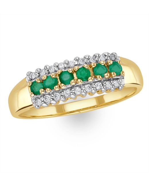 The Diamond Store Metallic Emerald 0.38Ct And Diamond 9K Ring