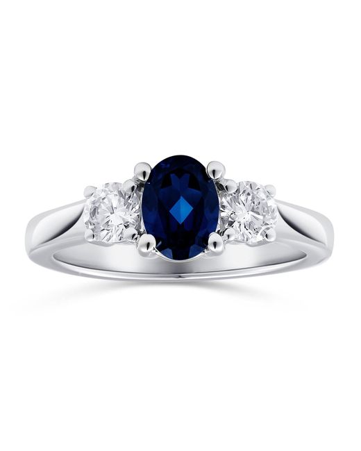 The Diamond Store Blue Lab Sapphire 0.80Ct And Lab Diamonds 0.50Ct 18K Ring