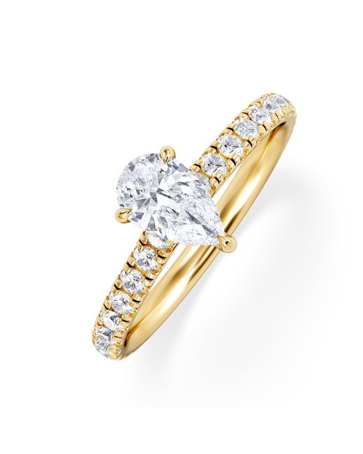 The Diamond Store Metallic Amora Pear 0.97Ct Hidden Halo Diamond Engagement Ring With Side Stones Set