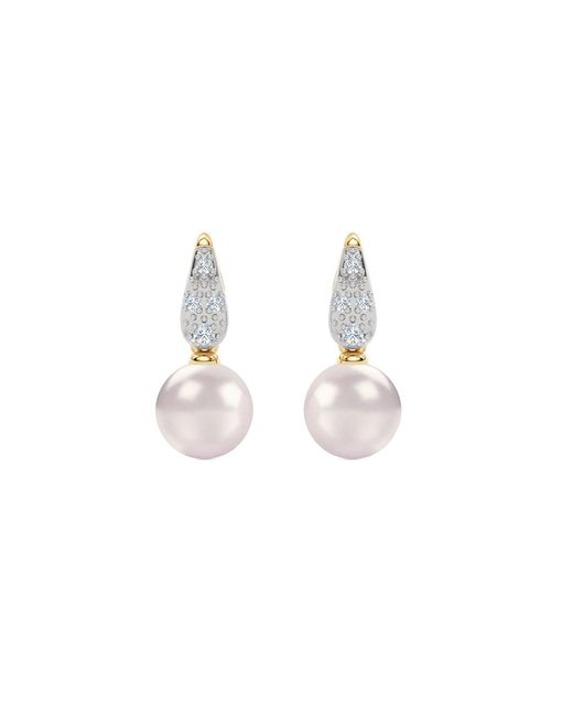 The Diamond Store Metallic Eden 7Mm Round Pearl And Lab Diamond Stud Earrings