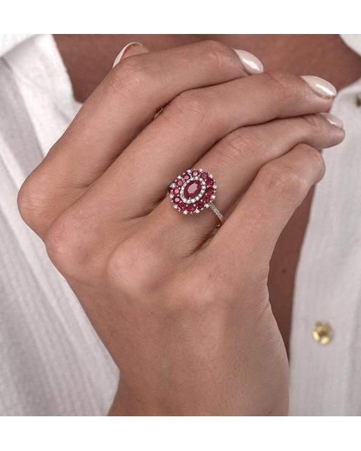 The Diamond Store Metallic 1.55Ct Ruby Asteria Collection Diamond Halo Ring