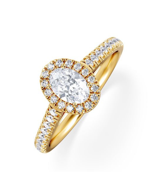 The Diamond Store Metallic Georgina Lab Oval Diamond Halo Engagement Ring 18K 1.00Ct F/Vs1