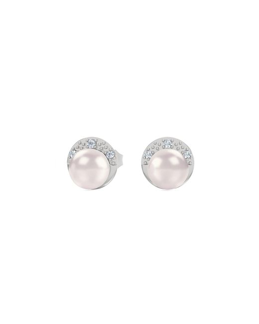 The Diamond Store White Eden 6.5Mm Round Pearl And Lab Diamond Stud Earrings