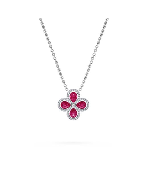 The Diamond Store Pink Bloom 3.30Ct Lab Ruby And Lab Diamond Necklace