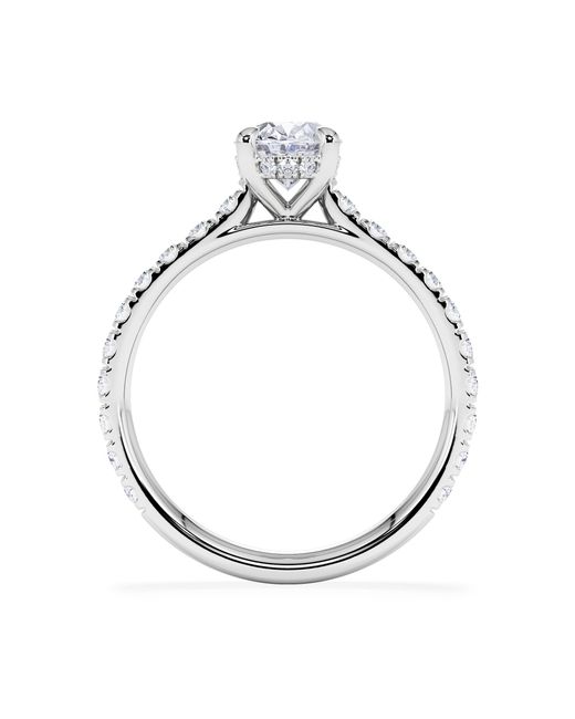 The Diamond Store White Amora Oval 1.00Ct Hidden Halo Lab Diamond Engagement Ring With Side Stones Set